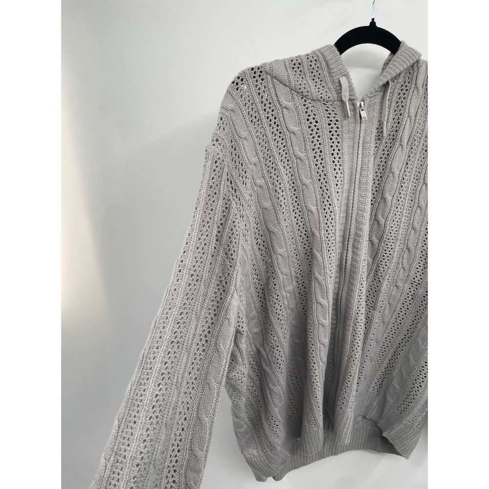 Ashley Stewart Cardigan Women's 22/24 Alloy Cable Knit Full Zip Hooded Cozy NWT - Picture 8 of 12